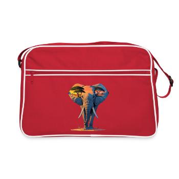 Elefantensilhouette im Sonnenuntergang - Retro Tasche - Rot/Weiß - Vorne