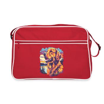 Farbiger Hund im Sonnenuntergang - Retro Tasche - Rot/Weiß - Vorne