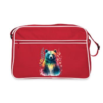 Regenbogenbär im Wald - Retro Tasche - Rot/Weiß - Vorne