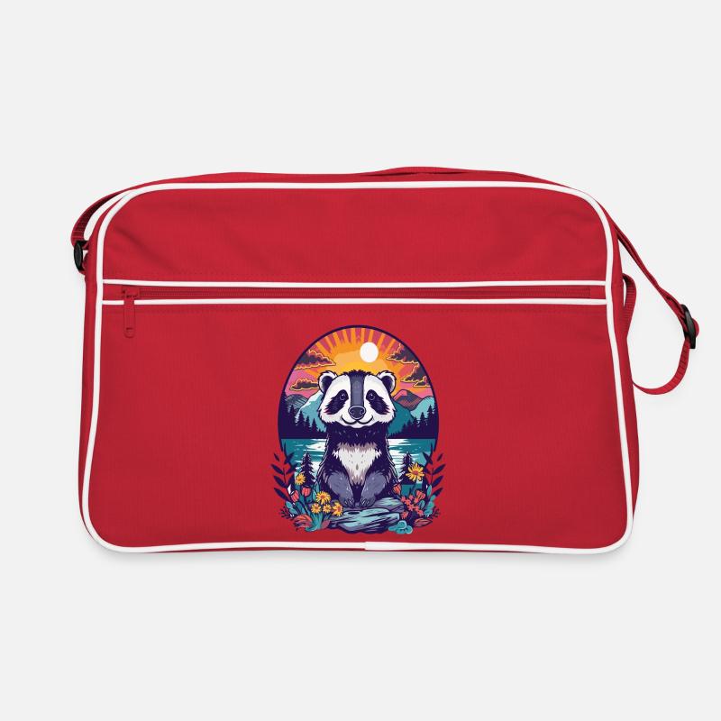 Panda coucher de soleil forêt Illustration - Sac Retro - rouge/blanc