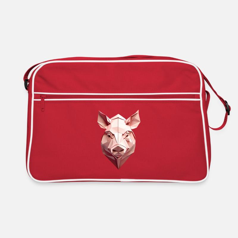Low Poly Pig Head Pink Retro Bag
