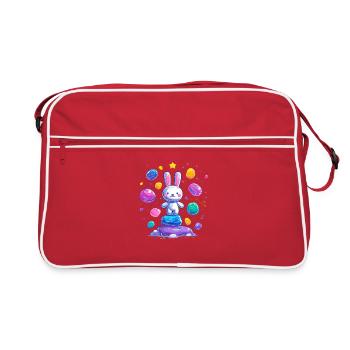 Cheerful bunny on colorful eggs - Retro Bag - red/white - Front