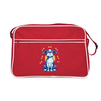 Cheerful blue dog with bones - Retro Bag - red/white - Front