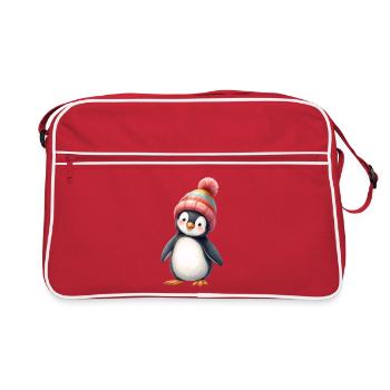 Penguin with colorful winter hat - Retro Bag - red/white - Front