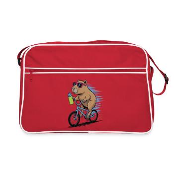 Beaver on bicycle with sunglasses - Retro Bag - red/white - Front