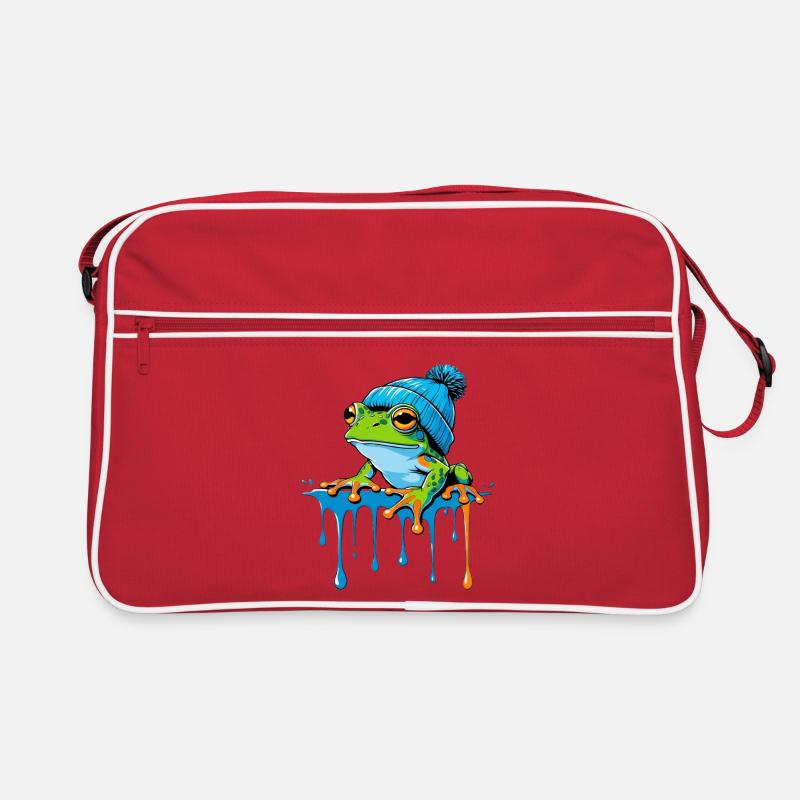 Frosch mit blauer Beanie Retro Tasche