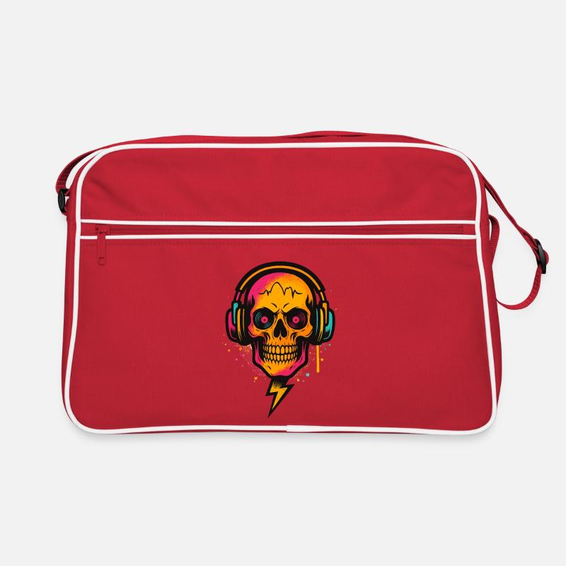 Neon Skull DJ, Techno Rave, Headphone Art Retro Bag