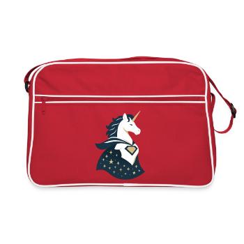 Licorne avec cape, magie dans le cœur - Sac Retro - rouge/blanc - Devant