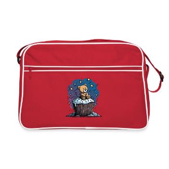 Cuddly bear on cupcake in space - Retro Bag - red/white - Front