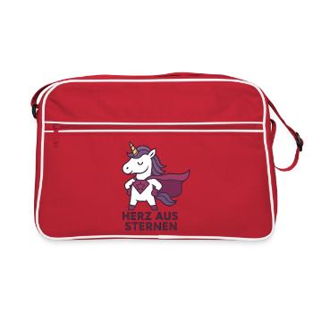 Herz aus Sternen, Einhorn Superheldin - Retro Tasche - Rot/Weiß - Vorne