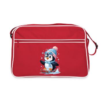 Winter penguin on the sled - Retro Bag - red/white - Front