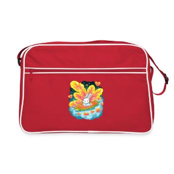 Un lapin sur un bateau cœur dans une mer de couleurs - Sac Retro - rouge/blanc - Devant