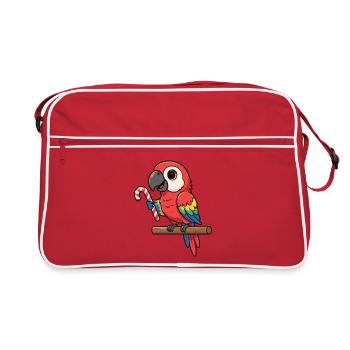 Cheerful parrot with candy cane - Retro Bag - red/white - Front