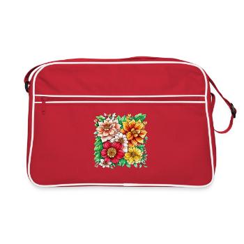 Variété de fleurs, motifs floraux colorés - Sac Retro - rouge/blanc - Devant
