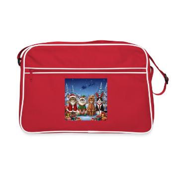 Lustige Weihnachtskatzen, die für die Feiertage gekleidet sind – Weihnachtsmann - Retro Tasche - Rot/Weiß - Vorne