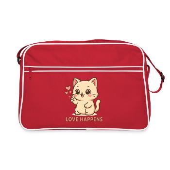 Liebe geschieht: Kätzchen mit Herz - Retro Tasche - Rot/Weiß - Vorne