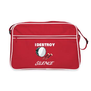Lustiger Bass-Schlagzeuger I Destroy Silence Musikband - Retro Tasche - Rot/Weiß - Vorne