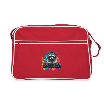 Raccoon at the DJ booth - Retro Bag - red/white - Front
