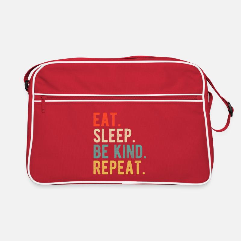 Eat Sleep Be Kind Repeat Retro Positives Statement - Retro Tasche - Rot/Weiß