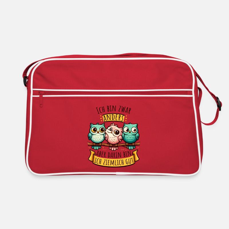 Being Different – Owls with Saying & Personality - Retro Bag - red/white