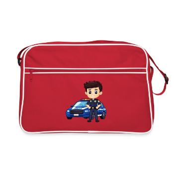 Polizeiheld Karikatur - Retro Tasche - Rot/Weiß - Vorne