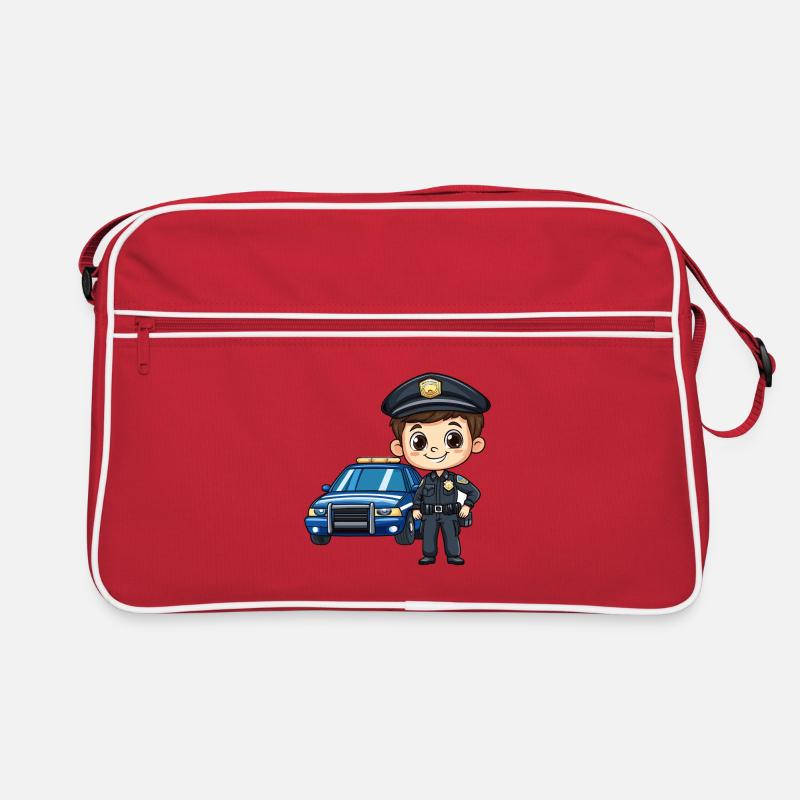 Un policier devant une voiture bleue Sac Retro