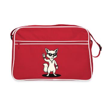 Rockiger Fuchs Mit Sonnenbrille Handzeichen - Retro Tasche - Rot/Weiß - Vorne