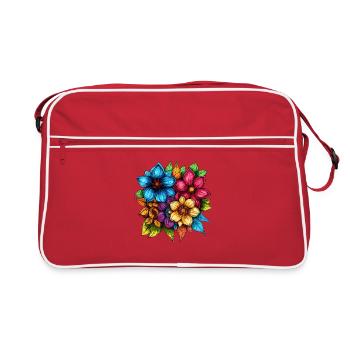 Colorful bouquet of flowers on black - Retro Bag - red/white - Front