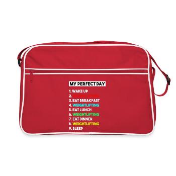 My Perfect Day Weightlifting Funny Gym Workout Gif - Retro Bag - red/white - Front