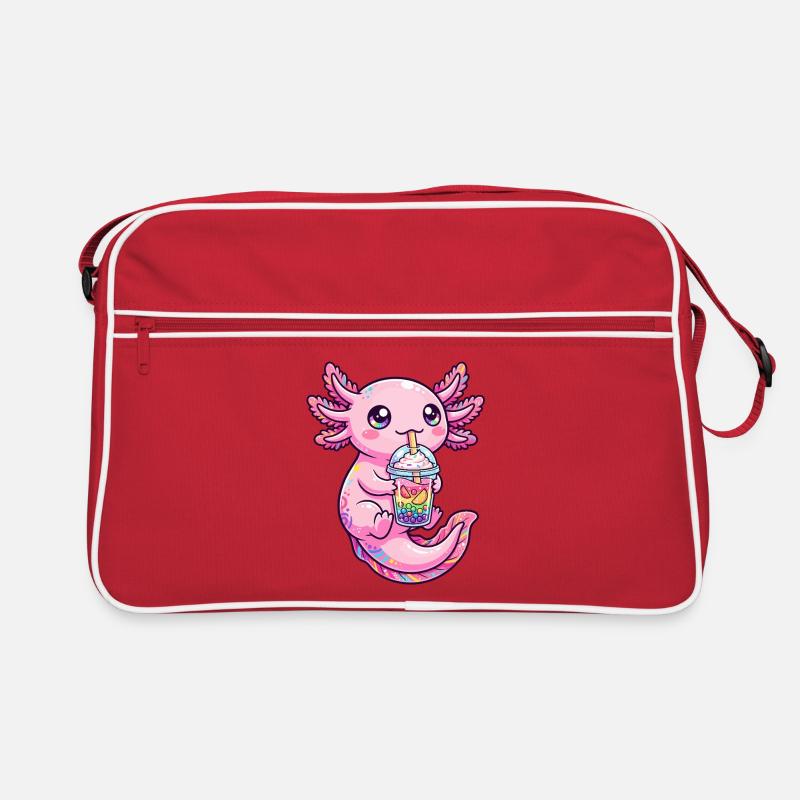 Rosa Axolotl Boba Tee - Retro Tasche - Rot/Weiß