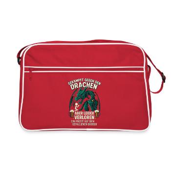 Drachenkampf Bruder, JGA Bierfreunde Spaß - Retro Tasche - Rot/Weiß - Vorne