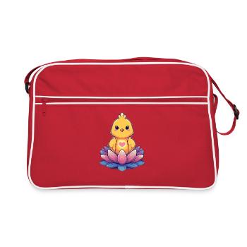 Chick on Lotus Flower Heart Motif - Retro Bag - red/white - Front