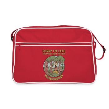 Tut mir leid, ich bin spät, Woods hat meine Discs behalten, Disc Golf Champion - Retro Tasche - Rot/Weiß - Vorne