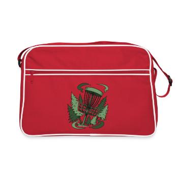 Disc Golf Basket In Forest Funny Disc Golf Scene - Retro Bag - red/white - Front