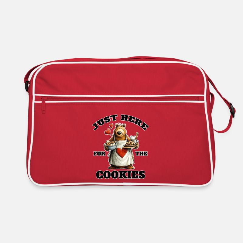 Süßer Bär Just Here For The Cookies - Retro Tasche - Rot/Weiß