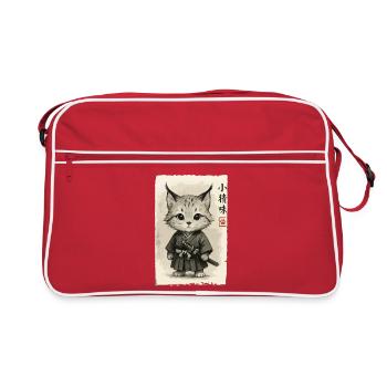 Katzen Samurai  - Retro Tasche - Rot/Weiß - Vorne
