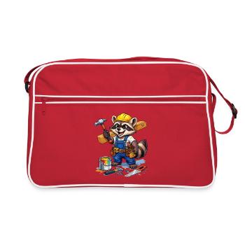 Construction Raccoon in workshop look - Retro Bag - red/white - Front