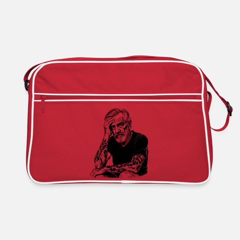 Porträt Tätowierter Mann - Retro Tasche - Rot/Weiß