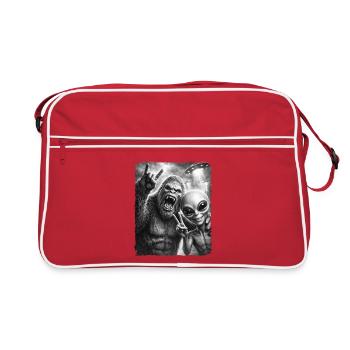Bigfoot Alien Rocker, Rock Music, Rock Hand, UFO - Retro Bag - red/white - Front