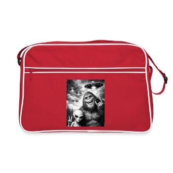 Bigfoot Alien Rocker, Rock Music, Rock Hand, UFO - Retro Bag - red/white - Front