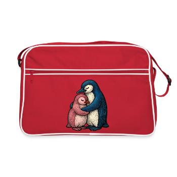 Hugged Penguins: Blue Pink Duo - Retro Bag - red/white - Front