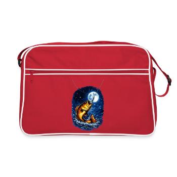 Pêche nocturne sous une pleine lune – poisson à l’hameçon - Sac Retro - rouge/blanc - Devant