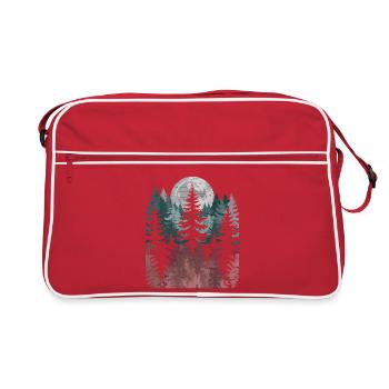 Night Forest Silhouette with Moon - Retro Bag - red/white - Front
