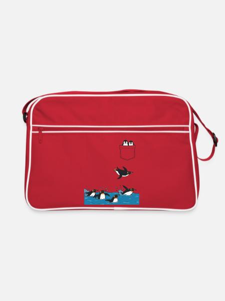 Penguin Jump Into The Water Pocket Design - Retro Bag - red/white - Front