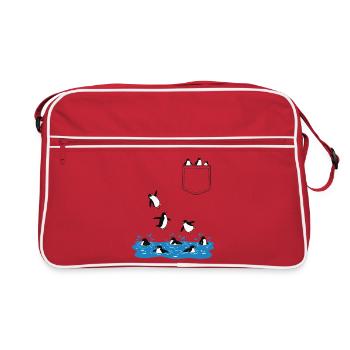 Penguin Jump Into The Water Pocket Design - Retro Bag - red/white - Front