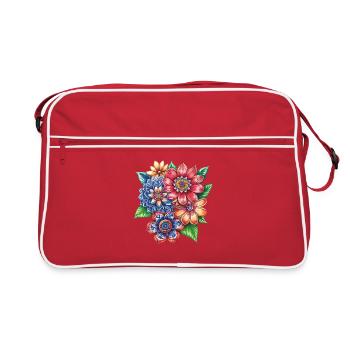 Farbexplosion Blütenbouquet - Retro Tasche - Rot/Weiß - Vorne