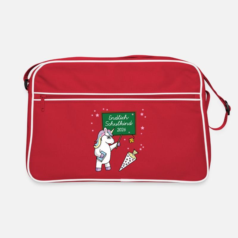 Endlich Schulkind 2026 Einschulung Schule Einhorn Retro Tasche