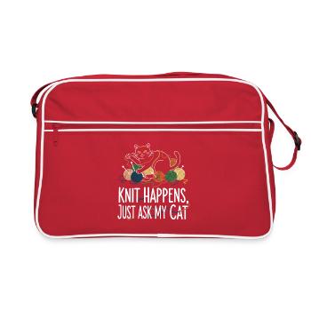 Le tricot arrive – Demandez à mon chat - Sac Retro - rouge/blanc - Devant