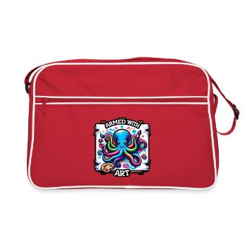 Kunst-Oktopus mit Farbflecken - Retro Tasche - Rot/Weiß - Vorne