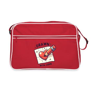 Drawn with Love Heart Sketch - Retro Bag - red/white - Front